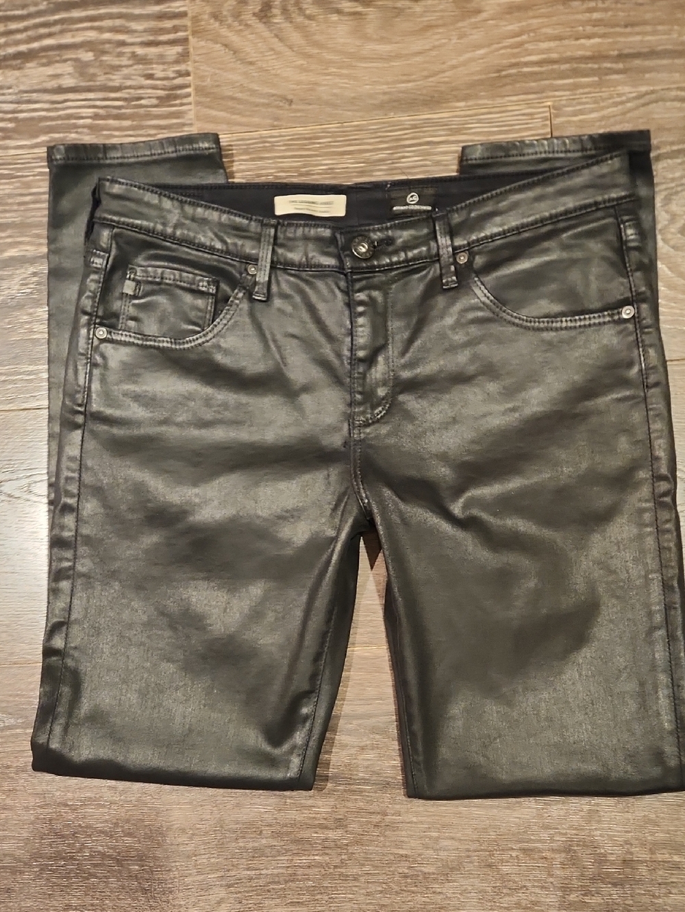 ❤️ AG ADRIANO GOLDSCHMIED COATED SUPER SKINNY LEGGING ANKLE JEANS, BLACK, 10 (30